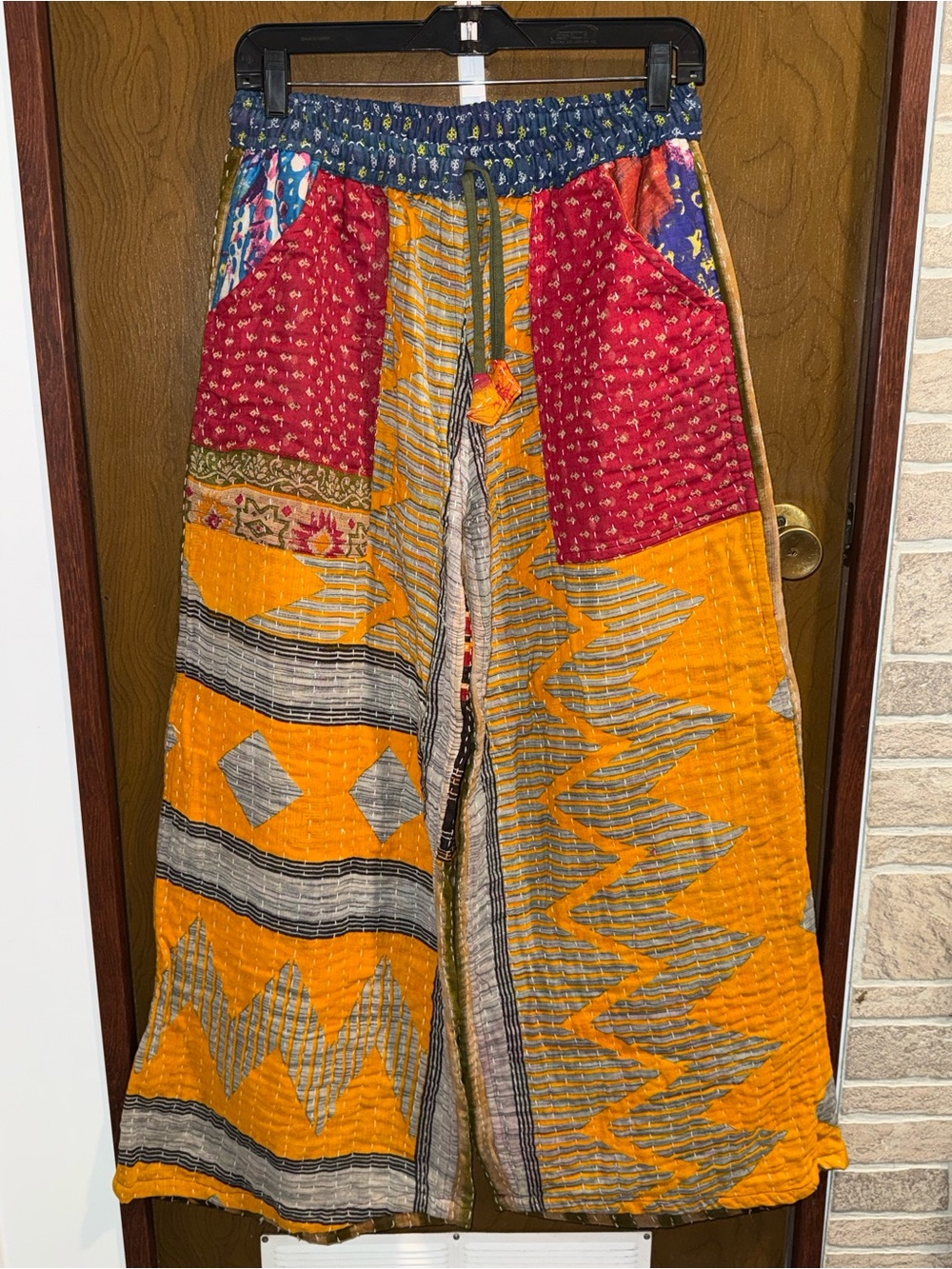 Boho Patchwork Kantha Wide-Leg Pants — Large
